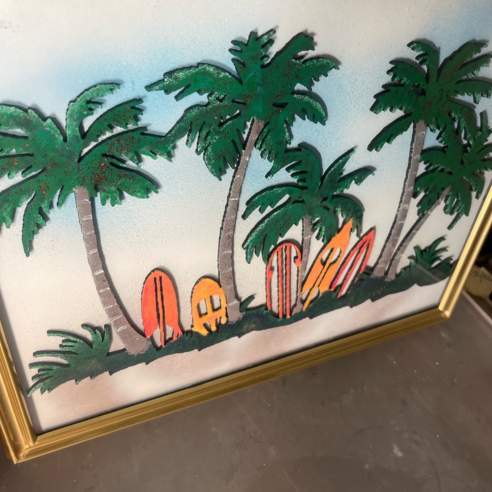 Tropical Palm Tree and Surfboard Wall Art